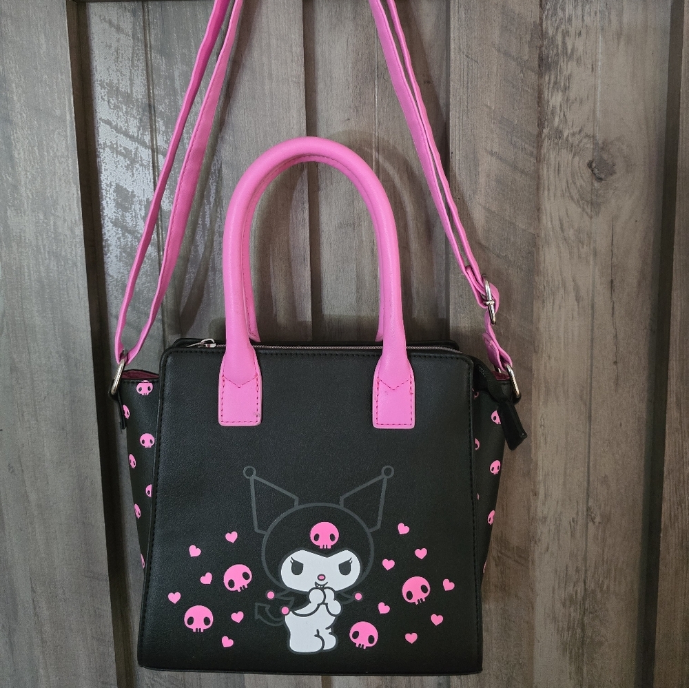 Black and Pink Loungefly Sanrio Kuromi Satchel Crossbody Handbag.